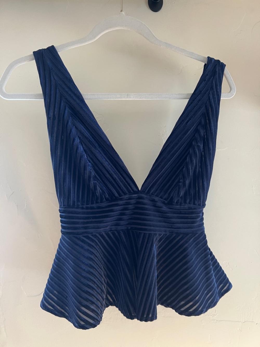 Urban Outfitters Navy Striped V-Neck Peplum Top
